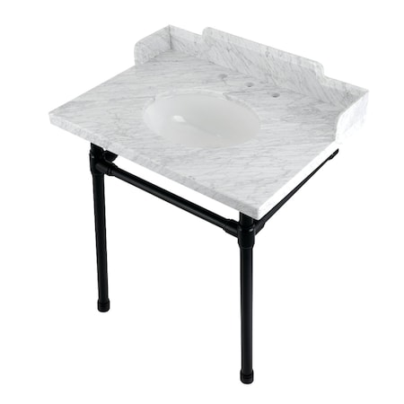 Kingston Brass 30 Carrara Marble Console Sink with Stainless Steel Legs, Marble WhiteMatte Black LMS30M80ST